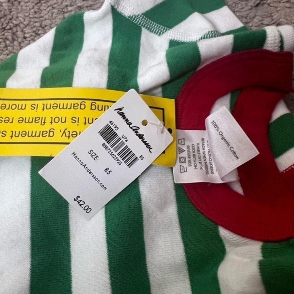 Hanna Andersson Green and White Red Trimmed Stripe Top - Picture 4 of 5